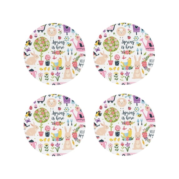 Sigee Spring Flowers Birds for Water-Resistant, Heat-Resistant, Non-Slip Leather Coasters Set, Ideal for Coffee Table, Office, Bar, Home Decor-Round Shape
