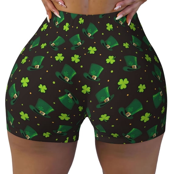 Sigee St. Patrick's Day8 Print Women's High Waist Workout Shorts - Squat Proof, Tummy Control, Yoga and Gym Activewear-XX-Large