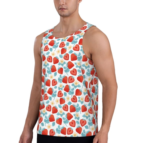 Sigee Strawberries for Men's Workout Tank Top, Athletic Gym Sleeveless Shirt - Quick Dry, Lightweight, Breathable 4X-Large