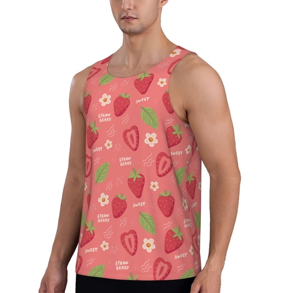 Sigee Strawberry Floral for Men's Workout Tank Top, Athletic Gym Sleeveless Shirt - Quick Dry, Lightweight, Breathable 3X-Large