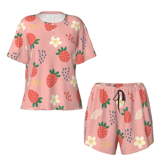 Sigee Strawberry Floral for Sleepwear Casual Pjs with Pockets Women's Pajamas Sets Shorts 2 Piece Short Sleeve Lounge Sets Medium