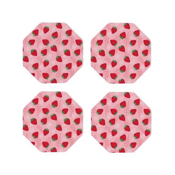Sigee Strawberry for Water-Resistant, Heat-Resistant, Non-Slip Leather Coasters Set, Ideal for Coffee Table, Office, Bar, Home Decor-Octagon