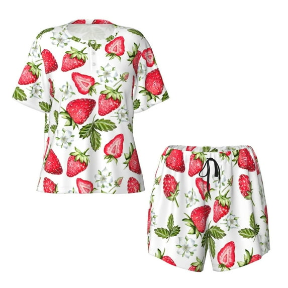 Sigee Strawberry1 for Sleepwear Casual Pjs with Pockets Women's Pajamas Sets Shorts 2 Piece Short Sleeve Lounge Sets Small