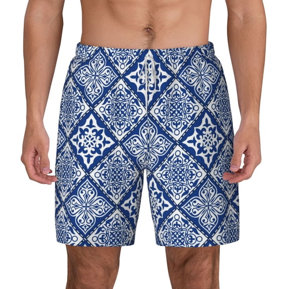 Sigee Stylized Flowers Vintage Boho Print Mens Swim Trunks with Compression Liner Quick Dry Swim Stretch Beach Shorts with Pockets,S-3XL