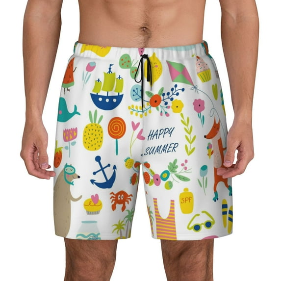 Sigee Summer Animal Print Mens Swim Trunks with Compression Liner Quick Dry Swim Stretch Beach Shorts with Pockets,S-3XL