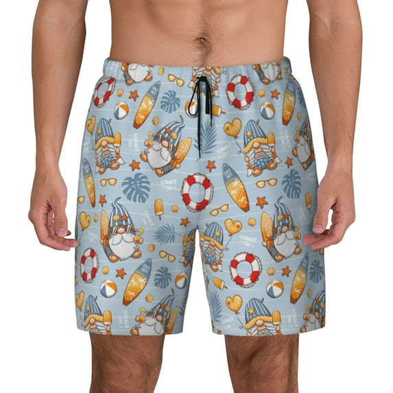 Sigee Summer Time With Gnome Print Mens Swim Trunks with Compression Liner Quick Dry Swim Stretch Beach Shorts with Pockets,S-3XL