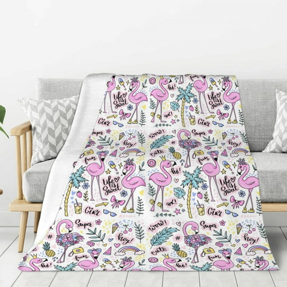 Sigee Summer with Flamingo for Flannel Blanket - Ultra-Soft, Warm and Cozy, Perfect for Couch, Bed, or Travel-60"x50"