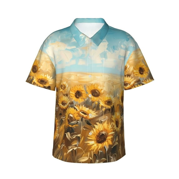 Sigee Sunflower Field Bliss for Men’s Casual Beach Summer Shirts Funky Hawaiian Shirt for Men Hawaiian Shirts,Large
