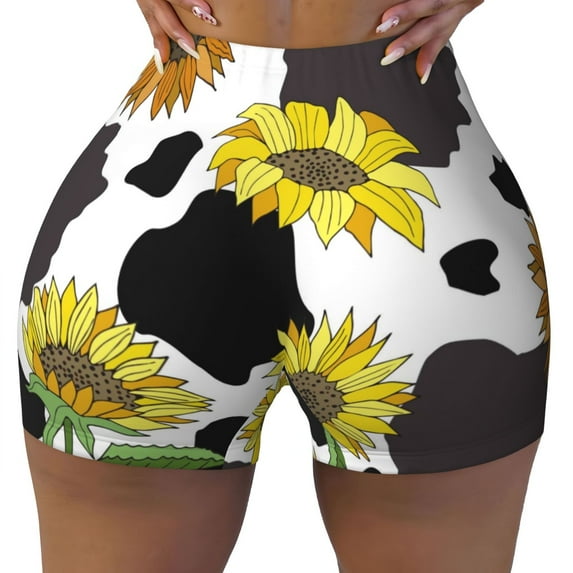 Sigee Sunflowers Country Print Women's High Waist Workout Shorts - Squat Proof, Tummy Control, Yoga and Gym Activewear-Small