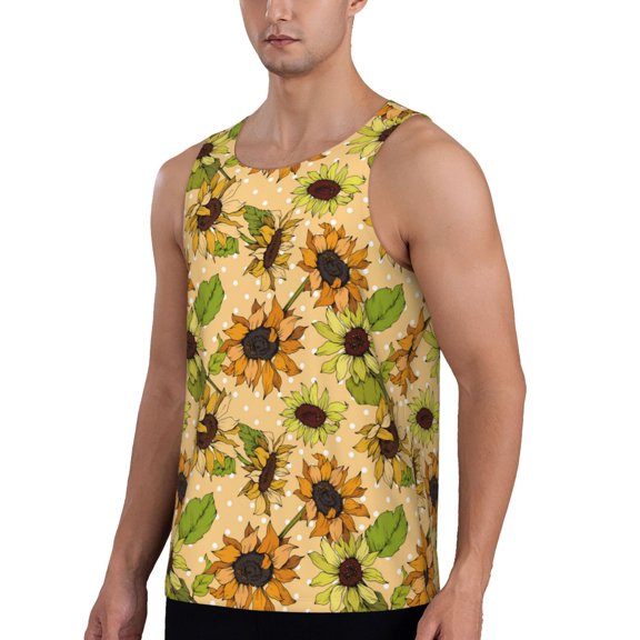 Sigee Sunflowers for Men's Workout Tank Top, Athletic Gym Sleeveless Shirt - Quick Dry, Lightweight, Breathable Medium