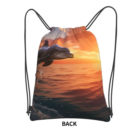 Sigee Sunset Dancing Dolphin B for Drawstring Zipper Backpack ,Waterproof, Durable, Lightweight Gym Bag for Sports
