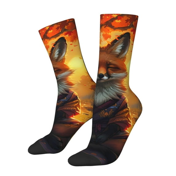 Sigee Sunset Maple Tree Fox for Contrast Design Soft Moisture-Wicking Socks Crew Casual Athletic Stretchy Loose Middle Tube Socks