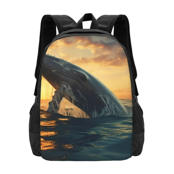 Sigee Sunset Ocean Whale for Simple large capacity backpack Travel Laptop Backpack, Business for Travel and Daily Use