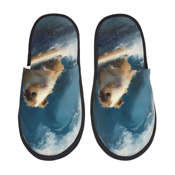 Sigee Surfing Guinea Pig for Cozy Furry Slippers Super Soft Indoor and Outdoor Use, Non-Slip Sole Slip On House Slippers-Large