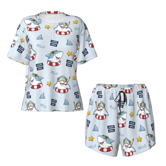 Sigee Swimming Shark for Sleepwear Casual Pjs with Pockets Women's Pajamas Sets Shorts 2 Piece Short Sleeve Lounge Sets