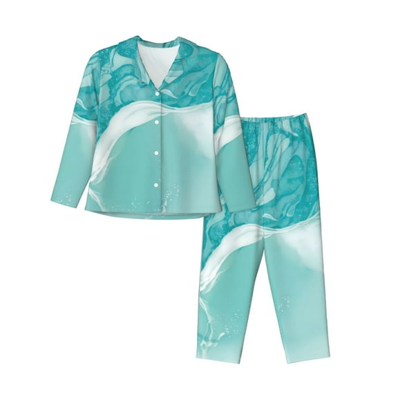 Sigee Teal Turquoise 1 for Women’s Pajama Sets Long-Sleeved Pjs Sets for Women 2 piece Sleepwear-Small