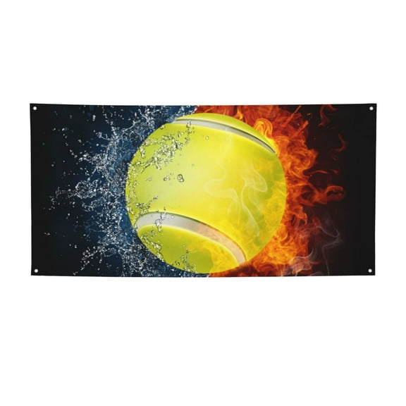 Sigee Tennis Ball In Fire And Water for Large Happy Holiday Banner for Outdoor Indoor Home Wall Photo Background-Small