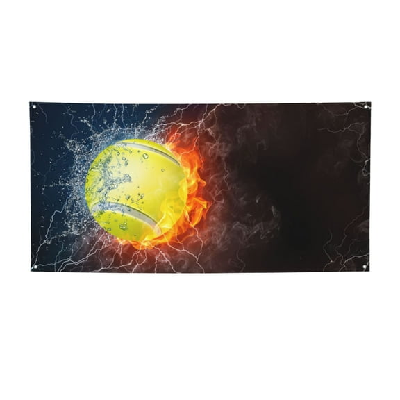 Sigee Tennis Ball On Fire And Water for Large Happy Holiday Banner for Outdoor Indoor Home Wall Photo Background-Small