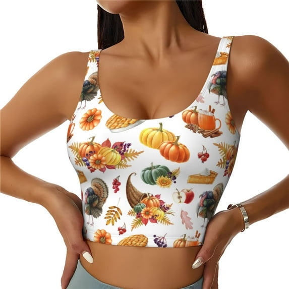 Sigee Thanksgiving Turkeys 1 for Womens' Sports Vest with Performance Stretch and Quick Dry Fabric, High Elasticity Running Bra Workout Crop Tank Tops-XX-Large