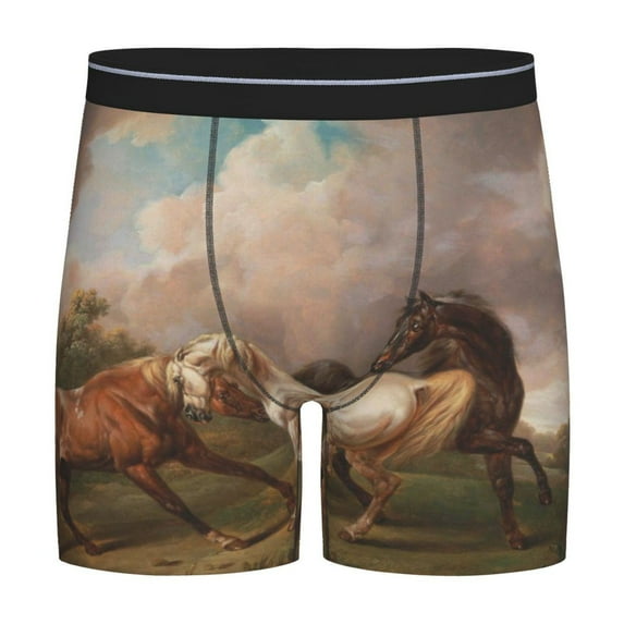 Sigee Three Horses Oil Painting for Men's Boxer Briefs,Moisture Wicking and Breathable Small