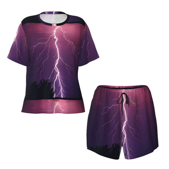 Sigee Thunderstorm Violet Purple for Sleepwear Casual Pjs with Pockets Women's Pajamas Sets Shorts 2 Piece Short Sleeve Lounge Sets Large