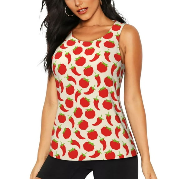 Sigee Tomatoes And Chili for Women's Workout Tank Top,Running Tank Tops,Sleeveless Gym ClothesX-Large