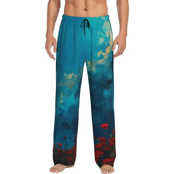 Sigee Tower And Red Roses print Men's Pajama Pants Lounge Sleep Bottoms with Elastic Waistband and Pockets-XX-Large