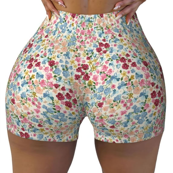 Sigee Trendy Floral Design Print Women's High Waist Workout Shorts - Squat Proof, Tummy Control, Yoga and Gym Activewear-X-Large