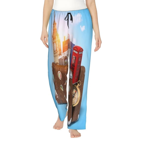 Sigee Trip to London Print Women's Soft Pajama Pants - Breathable and Comfortable Lounge Sleep Bottoms with Elastic Waistband and Pockets-Small