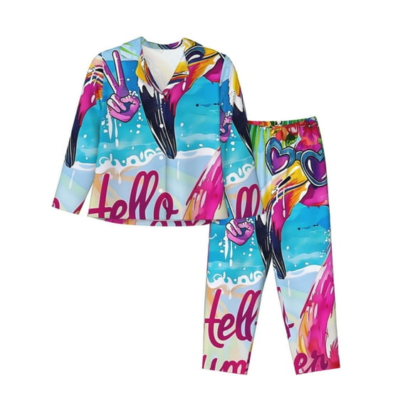 Sigee Tropical Flamingo Summer for Women’s Pajama Sets Long-Sleeved Pjs Sets for Women 2 piece Sleepwear-Small