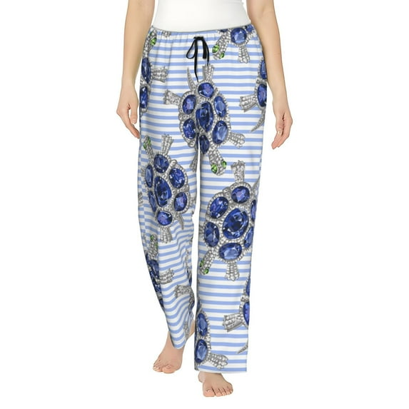 Sigee Turtle with Blue Stones Print Women's Soft Pajama Pants - Breathable and Comfortable Lounge Sleep Bottoms with Elastic Waistband and Pockets-