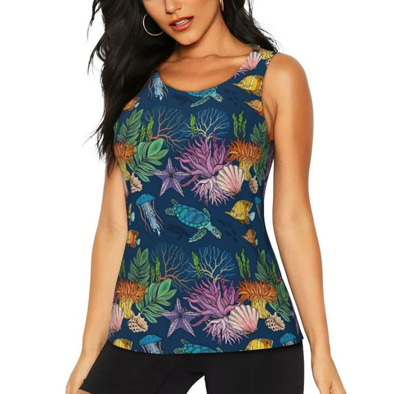Sigee Undersea Animals for Women's Workout Tank Top,Running Tank Tops,Sleeveless Gym ClothesMedium