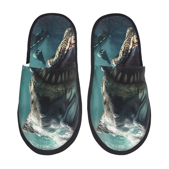 Sigee Underwater Dinosaur Shark for Cozy Furry Slippers Super Soft Indoor and Outdoor Use, Non-Slip Sole Slip On House Slippers-Medium