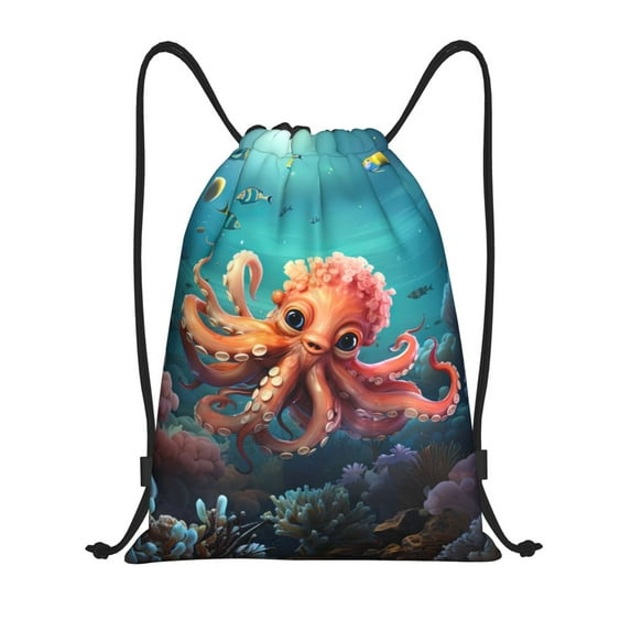 Sigee Underwater Plant Octopus for Drawstring Bag String Backpack for Sports, Gym, Swimming, Beach, Travel-Small