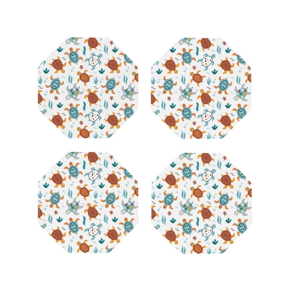 Sigee Various Turtle for Water-Resistant, Heat-Resistant, Non-Slip Leather Coasters Set, Ideal for Coffee Table, Office, Bar, Home Decor-Octagon