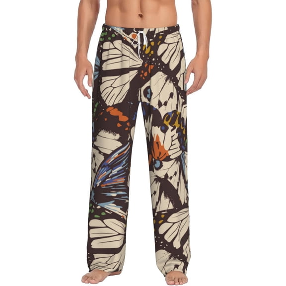 Sigee Vector Butterflies Print Men's Pajama Pants - Soft Lounge Sleep Bottoms with Elastic Waistband and Pockets-Small