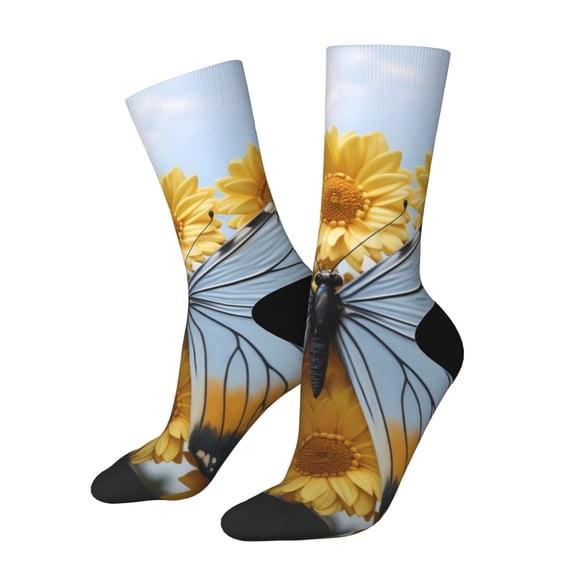 Sigee Vibrant Butterfly And Sunflowers for Contrast Design Soft Moisture-Wicking Socks Crew Casual Athletic Stretchy Loose Middle Tube Socks