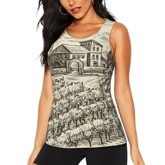 Sigee Vineyard Landscape for Women's Workout Tank Top,Running Tank Tops,Sleeveless Gym ClothesSmall