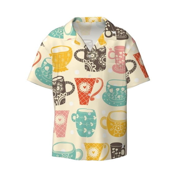 Sigee Vintage Cup Print Men's Shirts Casual Button Down Short Sleeve Summer Beach Shirt Hawaiian Vacation Shirts Tee Shirt-X-Large