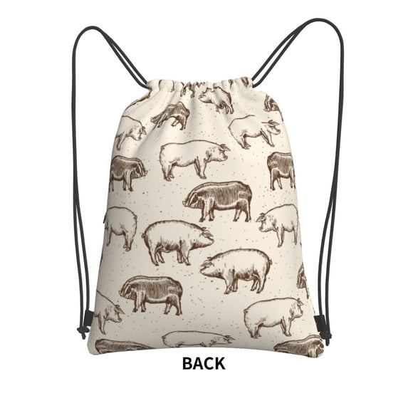 Sigee Vintage Farm Pigs for Drawstring Zipper Backpack ,Waterproof, Durable, Lightweight Gym Bag for Sports