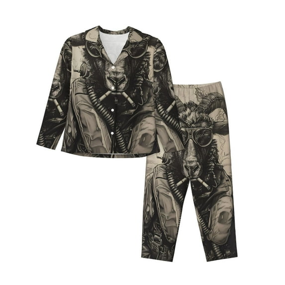 Sigee Vintage Ram Pilot for Women’s Pajama Sets Long-Sleeved Pjs Sets for Women 2 piece Sleepwear-Large
