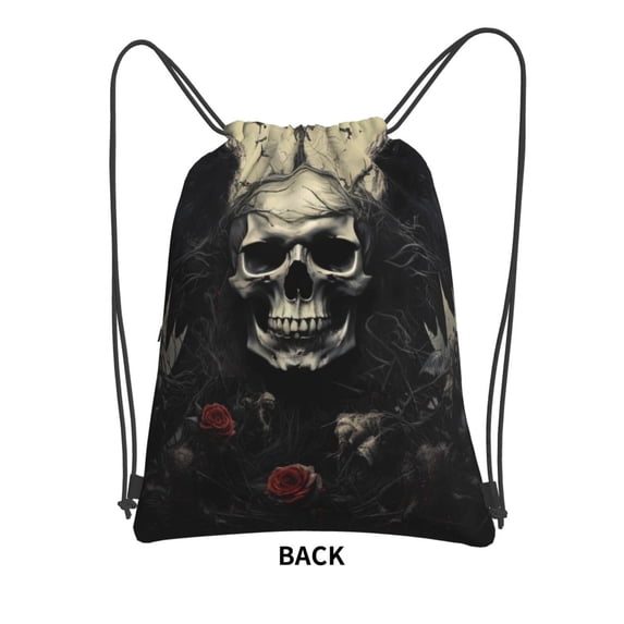 Sigee Vintage Winged Rose Skull for Drawstring Zipper Backpack ,Waterproof, Durable, Lightweight Gym Bag for Sports