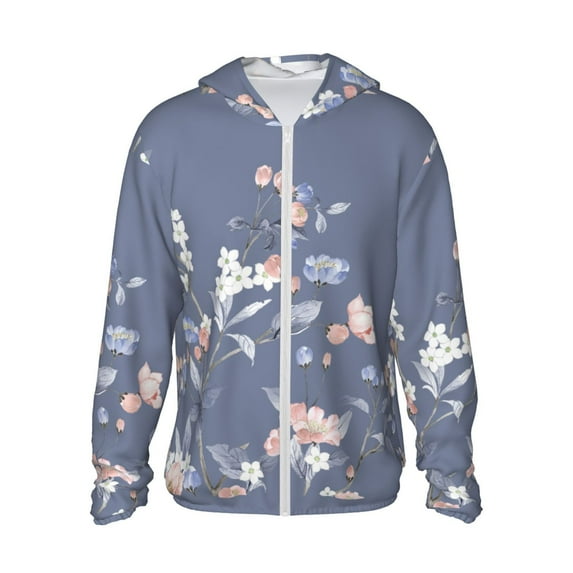 Sigee Watercolor Flowers Butterfly Print UPF50+ Men's Sun Protection Hoodie Shirt SPF UV Shirt Long Sleeve Fishing Outdoor Lightweight, S-3XL
