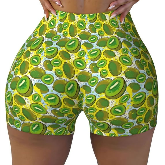 Sigee Watercolor Kiwi Fruits Summer Print Women's High Waist Workout Shorts - Squat Proof, Tummy Control, Yoga and Gym Activewear-X-Large