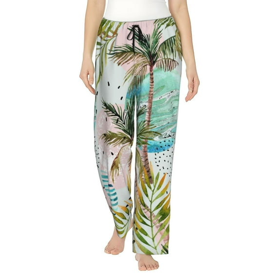 Sigee Watercolor Palm Tree Print Women's Soft Pajama Pants - Breathable and Comfortable Lounge Sleep Bottoms with Elastic Waistband and Pockets-