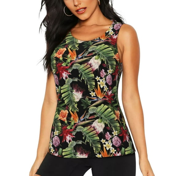 Sigee Watercolor Tropical Flowers for Women's Workout Tank Top,Running Tank Tops,Sleeveless Gym ClothesXX-Large