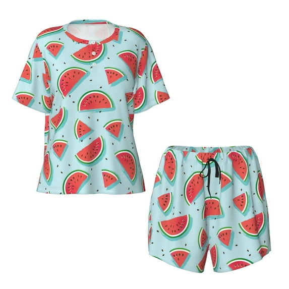 Sigee Watermelon for Sleepwear Casual Pjs with Pockets Women's Pajamas Sets Shorts 2 Piece Short Sleeve Lounge Sets 3X-Large