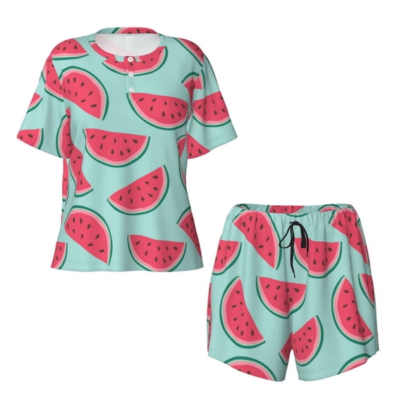 Sigee Watermelon for Sleepwear Casual Pjs with Pockets Women's Pajamas Sets Shorts 2 Piece Short Sleeve Lounge Sets Medium