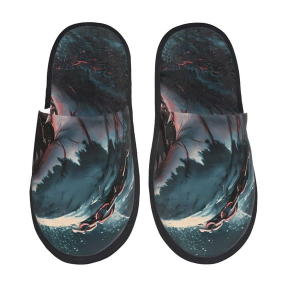 Sigee Wave Chain Shark for Cozy Furry Slippers Super Soft Indoor and Outdoor Use, Non-Slip Sole Slip On House Slippers-Medium