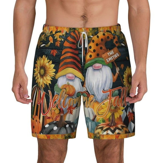 Sigee Welcom Fall Print Mens Swim Trunks with Compression Liner Quick Dry Swim Stretch Beach Shorts with Pockets,S-3XL